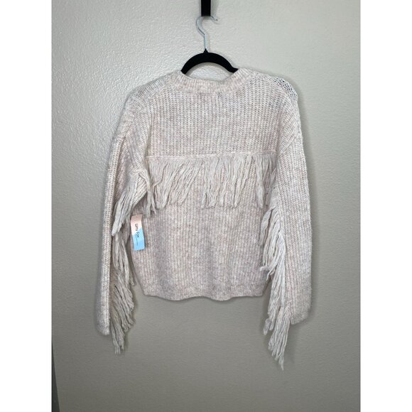 NWT Witty Fox Beige Pink Fringe Sweater S Pullover Knit Polyester Round Neck - Picture 4 of 7